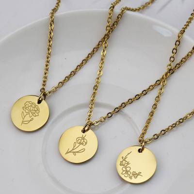 China FASHIONABLE hot design high polished gold plated stainless steel round birthday pendant flower necklace pendant necklace for women for sale