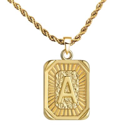 China TRENDY Alphabet A-Z Letter Necklace Hiphop Anti Tarnish 18K Gold Plated Stainless Steel Rope Chain Initial Pendant Necklace for sale