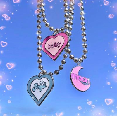 China TRENDY Hiphop Ins Design Beads Colorful BABY MOON Necklace Enamel ANGEL Moon Heart Shape Stianless Steel Necklace Chain for sale