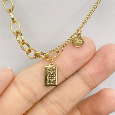 China 2021 new FASHIONABLE design 18K gold plated 12 zodiac sign bracelet stainless steel horoscope anklet cuban chain bracelet for sale