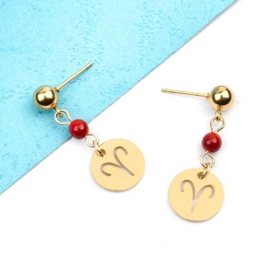 China FASHIONABLE Custom 12 Constellations Horoscope Astrology Sign Earrings Gold Drop Plated Stainless Steel Zodiac Sign Earrings for sale