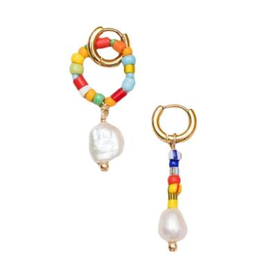 China TRENDY Style Freshwater Bohemia Baroque Pearl Circle Pendant Earring 18K PVD Gold Plated Multicolor Stainless Steel Seed Beads Earring for sale