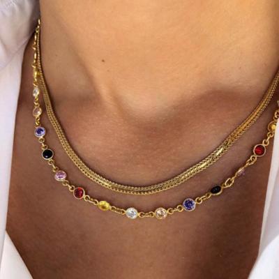 China TRENDY Colorful Plating Snake Chain Necklace Boho 2Pcs Crystal Rhinestone Choker Necklace European Gold Set For Women for sale