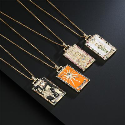 China FASHIONABLE Hot Selling CZ Micro Paved Tarot Pendant Necklace Multicolor Zircon Enamel Tarot Necklace 18K Gold Plated for sale