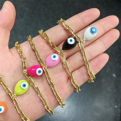 China TRENDY Punk Design Hiphop Brass U Shape Evil Multicolor Turkish Eye Chain Bracelet Enamel Pendant Bracelet for sale