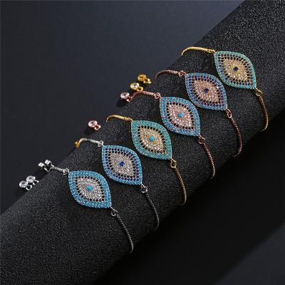 China FASHIONABLE High Quality Micro Paved CZ Eye Charm Adjustable Zircon Evil Eye Gold Plated Colorful Bangle Bracelet for sale