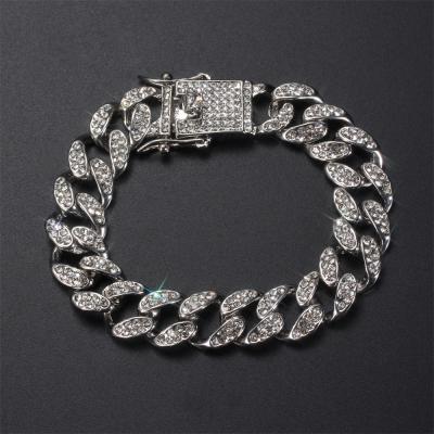 China 2021 Trendy Jewelry Miami Cuban Hip Hop Cubic Zircon Chain Bracelet Iced Out Diamond Chain Bracelet for sale