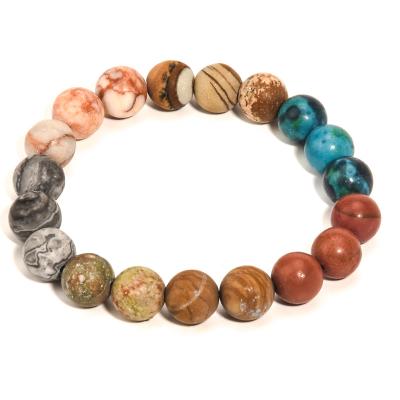 China FASHIONABLE Agate Multi Natural Stone Beads Bracelet 10mm Hot Selling Galaxy Design Color Stone Map Beaded Stretch Bracelet for sale