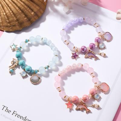 China New FASHIONABLE Soft Dolphin Shell Star Shape Charm Colorful Crystal Beads Bohemia Hawaii Style Bracelet Bangle for sale