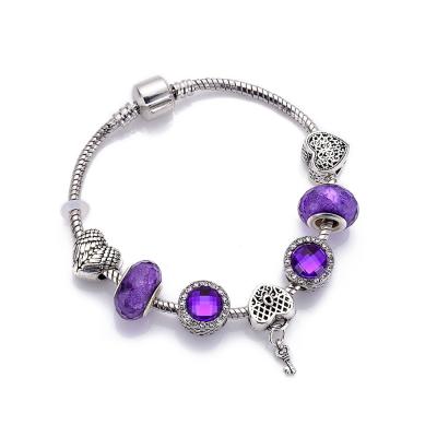 China DIY high quality FASHIONABLE Crystal Beaded Bracelets & Bangles Crystal Key Heart Charmed Bracelets purple for gift for sale