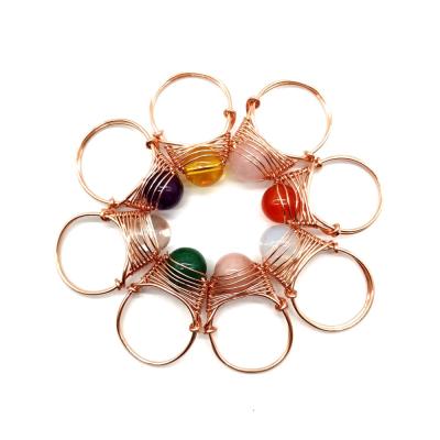 China FASHIONABLE Hot Selling Natural Pink Gemstone Green Blue Handmade Compiled Rings Colorful Agate Beads Women Girls Rings for sale