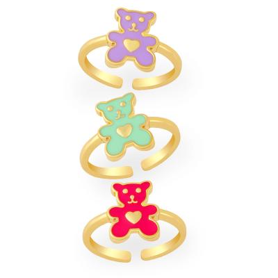 China FASHIONABLE Open Ring Gold Plated Colorful Enamel Ins Style Adjustable Ring Bear Heart Drop Oil Style for sale