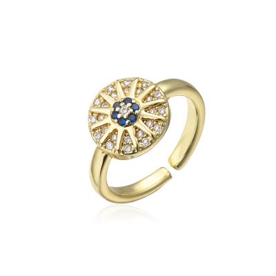 China FASHIONABLE Hign Quality CZ Eye Finger Ring Gold Plated Blue Zircon Micro Paved Pave Turkish Evil Eyes Opening Ring For Women for sale