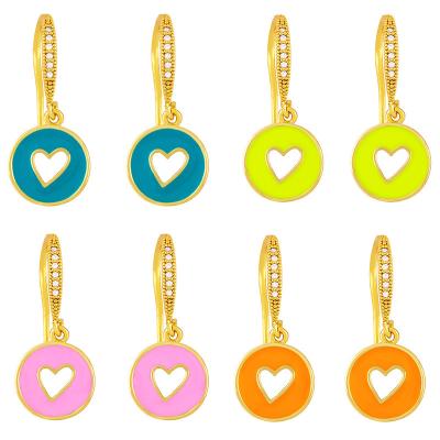 China Trendy Insgram Design Zircon CZ Micro Paved Circle Earrings 18k Gold Plated Hollow Colorful Heart Enamel Dangle Earrings for sale