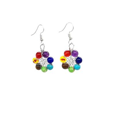 China Rainbow Flower Vintage Handmade Jewelry Color Crystal Pendant Earring Amethyst Natural Stone Earring for sale