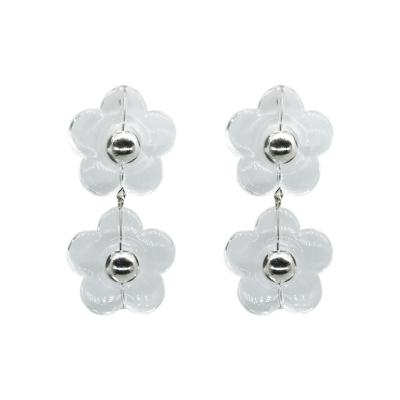 China 2021 TRENDY transparent acrylic resin flower statement drop earring double large hot exquisite flower earrings for summer for sale