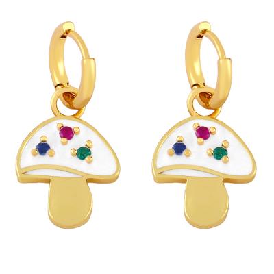 China New Arrival TRENDY Zircon CZ Mushroom Circle Earrings 18k Gold Plated Colorful Oil Drop Enamel Mushroom Earring For Women 2021 for sale