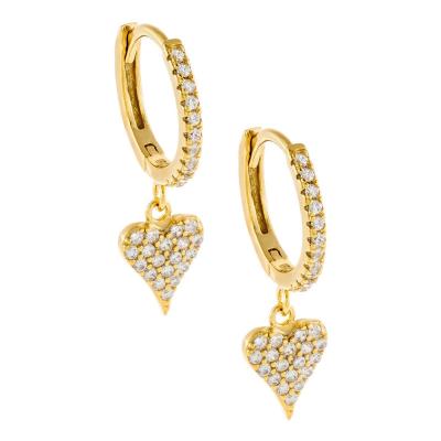 China FASHIONABLE Design Hot Micro CZ Cubic Zircon Pave Heart Earring 18K Gold Plated Full Rhinestone Diamond Heart Pendant Hoop Earring for sale