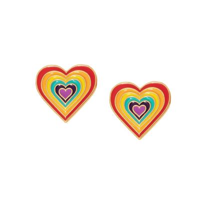 China FASHIONABLE Design High Quality Gold Plated Cute Epoxy Multicolor Earrings Heart Shaped Stud Earrings Enamel Heart Earring for sale