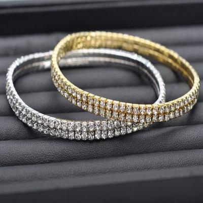 China FASHIONABLE Hot Multilayer Simple Foot Jewelry Crystal Diamond Dancing Elastic Tennis Anklet Silver Rhinestone Anklet Chain Ins Style for sale