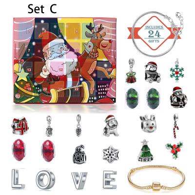 China 2021 Alloy Christmas Gift 24pcs Jewelry Bracelet Making Accessories Set LOVE Christmas DIY Braid Beads Charmed Bracelet for sale