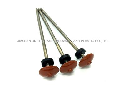 China 304 Stainless Steel Roofing Nails Umbrella Head Painted With Washer Ring Shank for sale