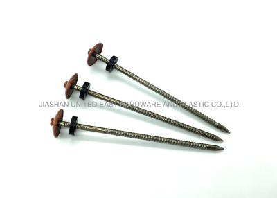 China Polished Umbrella Head Roofing Nails Stainless Ring Shank Nails Red Varnished for sale