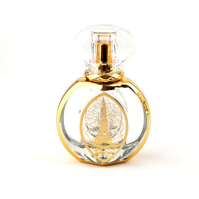 China Wholesale Mini Recyclable Glass Bottle Empty Gold Perfume Bottle 50ml Refillable Glass Perfume Bottle for sale