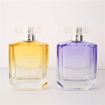 China Recyclable Luxury Fine Quality Multicolor Glass Bottles 100ml Design Spray Gradual Change Colored Glass Perfume Bottle for sale