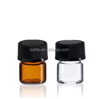 China 1/3 drachma cosmetic vials, glass drachma vials, clear glass drachma vials with black cap for sale