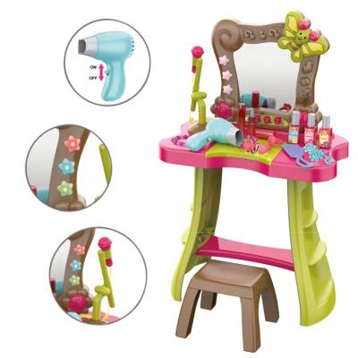 China Funny Happy Cabinet Sets Toys With Microphone Healthy Light Children Pretend Sauce Toy Makeup Game Table for sale