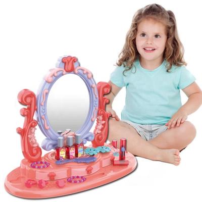 China Funny Happy Cabinet Sets Toys Plastic Girl With Mirror Pretend Play Music Light Dresser Dresser Makeup Toy for sale