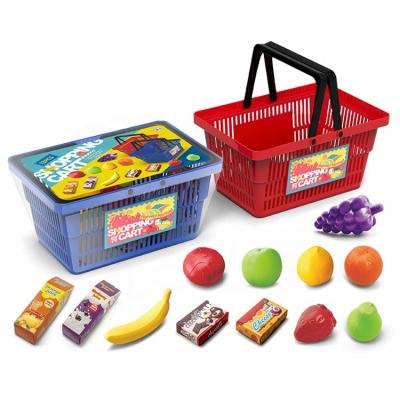 China Funny Happy Kitchen Sets Toys Plastic Pretend Fruit Food Grocery Supermarket Cart Set Kids Shopping Carts Toy for sale