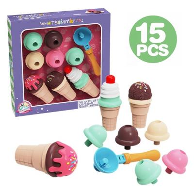 China Funny Happy Kitchen Sets Toys For Children Kids Boys Girls 15 PCS Sweet Treats Plastic Pretend Play Ice Cream Toy Set for sale