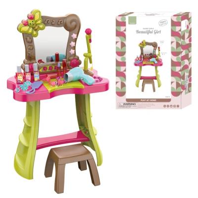 China Funny Happy Cabinet Sets Toys Kids With Chair Microphone Pretend Game Mirror Dressing Table Set Girl Makeup Set Toy for sale