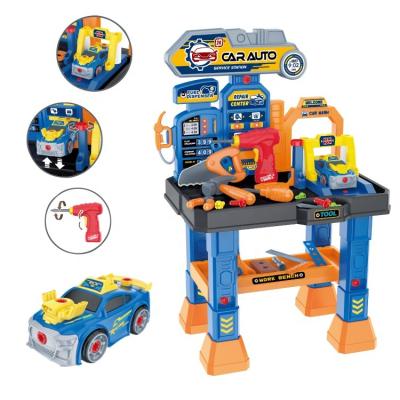 China Cabinet Sets Funny Happy Toys Pretend Play Car Repair Work Bench Plastic Toolbox Toy Set For Kids for sale