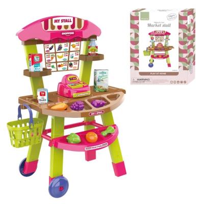 China Funny Happy Sets Cash Register Toys Mini Shopping Trolley Fun Market Stall Plastic Pretend Play Set Kid Supermarket Toy for sale