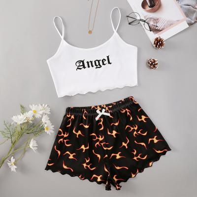 China P018 Summer Pajamas QUICK DRY Sexy Sleepwear For Women Sleeveless Spaghetti Strap Tops Shorts 2Pcs Home Wear Sets Salon Wear for sale