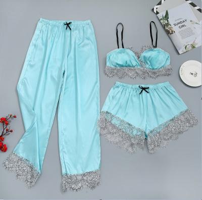 China Sexy QUICK DRY 3Pcs Lounge Wear Ladies Pijamas Lounge Wear P031 Plus Size Women's Designer Pajamas Sleepwear for sale