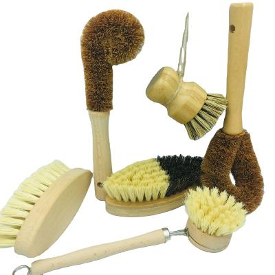 China Cleaning machine soap dish clean sisal brush Tampico fiber natural coconut pan pot kitchen dish brush set for sale