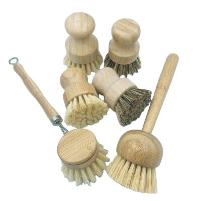 China Sustainable OEM Zero Waste Natural Detergent Bamboo Sisal Fiber Pot Dish Brush For Kitchen Cleaning Brush Set for sale