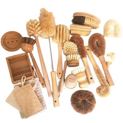 China Sustainable Eco friendly kitchen wooden bamboo bottle bowl vegetable potato pan nature sisal dish washing brush for sale