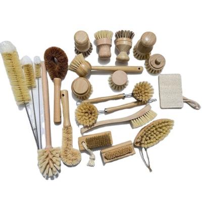 China Sustainable refill brush head kitchen cleaner natural tampico fibre beech wood dish brush palm bowl brushes for sale