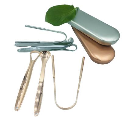 China Stainless Steel Tool Metal Care Set Brush Cleaner Eco-friendly Reusable Oral Cleaning Tongue Scraper for sale