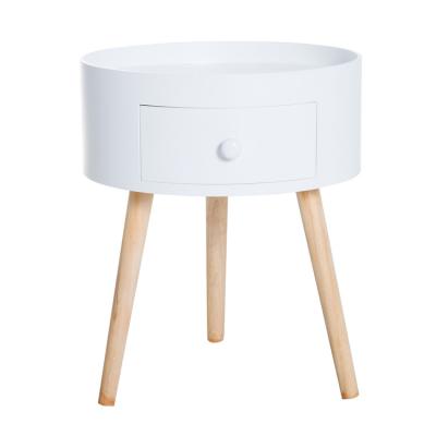 China (Other) Bedroom Furniture Solid Wood Legs Adjustable Snack Cafe Serving Tray Table White Round Side Table for sale