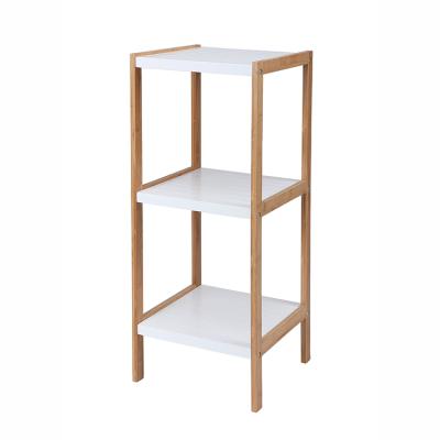 China Modern Multifunctional Bathroom Storage 3 Tier Natural Wood Rack for sale