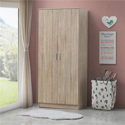 China Large Storage Space Modern Design Custom Natural Wood Color 2 Doors Melamine Veneer Veneer Cabinet Wardrobe for sale