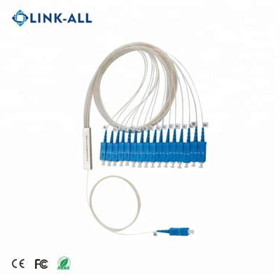 China CATV & PON System Link All PLC SC/UPC Fiber Optic Splitter 1x16 Mini Steel Tube Passive Optical for FTTx Network for sale