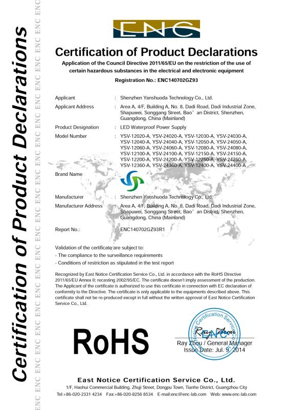 RoHS - Shenzhen yanshuoda technology co,.ltd