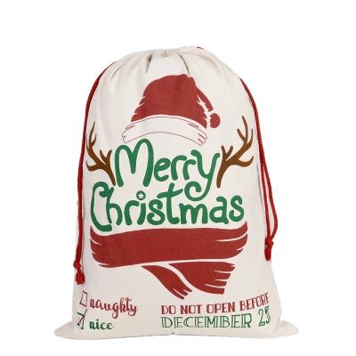 China Hot Selling Customized Handled Recycle Christmas Cotton Canvas Drawstring Bag for sale